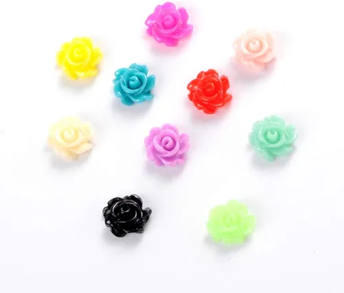 Miniatura 11 de Craftdady Cuentas de flores de resina, 72 piezas de cabujones de flores kawaii con parte trasera plana, 2 estilos, sin agujero, cuentas de rosas