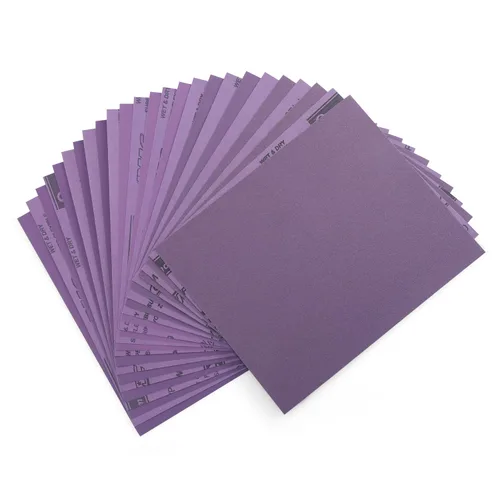 Miniatura 14 de Papel de lija de grano 80, 20 unidades, hojas de lija en seco y húmedo de 9 x 11 pulgadas, papel de arena abrasivo de alúmina púrpura para madera