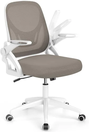 Giantex Silla de oficina de malla, silla de escritorio ergonómica con brazos abatibles y soporte lumbar, silla de escritorio giratoria de altura