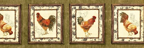 Miniatura 2 de CONCORD WALLCOVERINGS ™ Papel Pintado Frontera País Patrón Gallos En Marcos Para Casa De Cocina Comedor, Verde Crema Marrón, 15 pies Por 8 in 5507800
