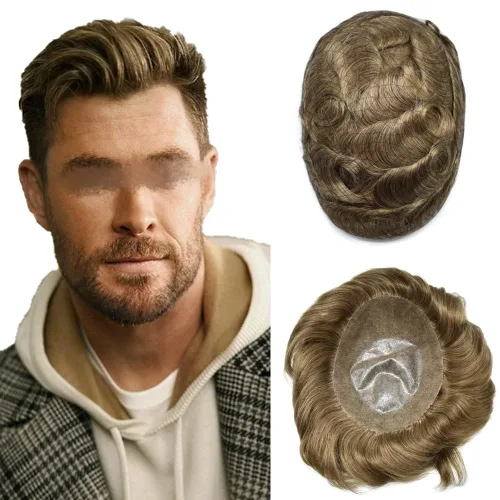 Miniatura 18 de Toupee - Sistema de reemplazo de cabello de polietileno completo para hombre, cabello humano europeo para hombre, tupé de 0.004 in, piel duradera