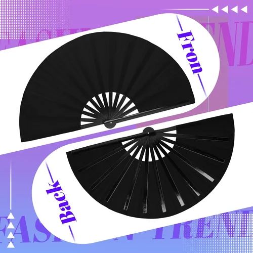 Miniatura 4 de Abanico de mano grande de 33 cm con luz UV para baile en línea, abanico plegable para botas, actuación, boda, fiesta - Abanico portátil de mano