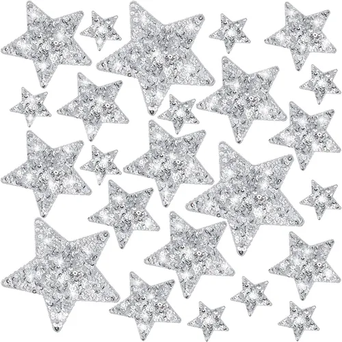 Daifunli 24 Parches de Lentejuelas para Planchar de 4 Parches Decorativos Bordados Brillantes para Ropa, Bolsos, Chaquetas, Jeans, Sombreros,