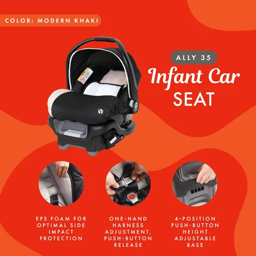 Miniatura 3 de Baby Trend Ally Sistema de Viaje con Asiento de Automóvil Portátil para Bebé Recién Nacido con Arnés y Funda Extra Acogedora para Bebés de Hasta 35