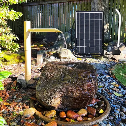 Fuente de agua al aire libre con energía solar, Fuente Zen interior o exterior, Fuente de agua de bambú con bomba, Panel solar 6w, Filtro de agua,