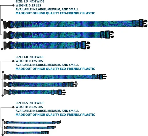 Miniatura 3 de buckle-down 15 – 26" Tie Dye Verde/Azul/Púrpura de plástico Clip Collar, Grande