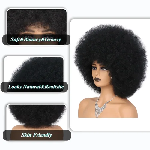 Miniatura 5 de Pelucas afro de los años 70 para mujeres negras, sin pegamento, peluca rizada afro soplada, resistente al calor, pelucas sintéticas para uso diario