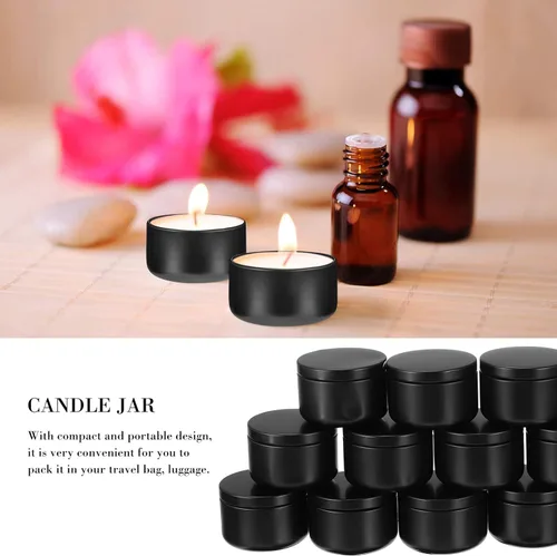 Miniatura 5 de SEWACC Kits de bricolaje Moldes de velas, 12 piezas de latas de velas vacías con tapas, latas de velas de aluminio, latas redondas de metal