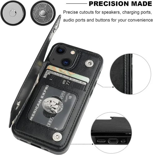 Miniatura 7 de ONETOP - Funda tipo cartera compatible con iPhone 13 Mini con soporte para tarjetas, funda de piel sintética con ranuras para tarjetas, doble cierre