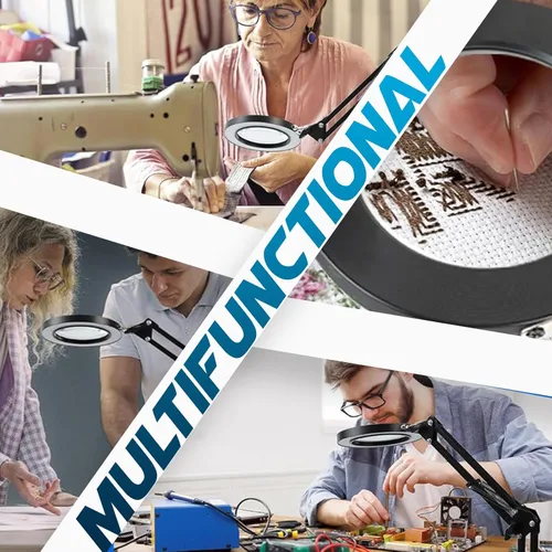 Miniatura 6 de 10 lupas con luz y soporte y abrazadera, lámpara de aumento LED, lupa de manos libres grande con luz manos libres, espejo para manualidades