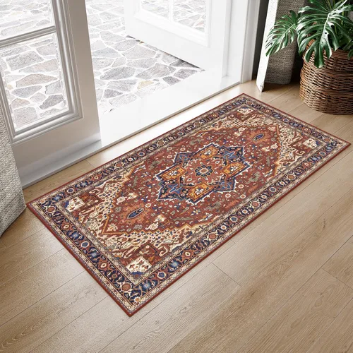 Miniatura 77 de Moynesa Alfombra de pasillo ultra fina lavable de 2 x 6 pies, antideslizante, resistente a las manchas, alfombra vintage que no desprende para Gris