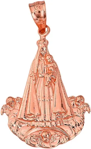 Miniatura 5 de Colgante con dije de Nuestra Señora de la Caridad del Cobre con certificado de oro de 14 k