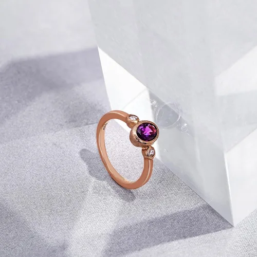 Miniatura 4 de Tienda Collection Gold Plated Sterling Silver Round-Shaped Amethyst and Infinite Elements Cubic Zirconia Textured Finish Ring