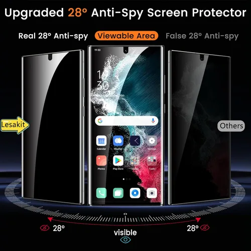 Miniatura 4 de Lesakit Paquete de 2 protectores de pantalla de privacidad para Samsung Galaxy S22 Ultra de 6.8 pulgadas, protector de pantalla flexible de TPU