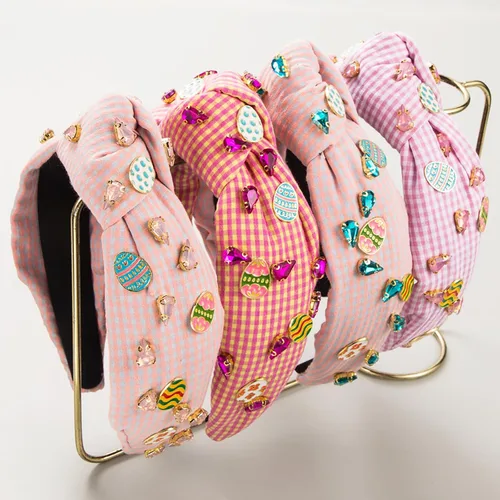 Miniatura 2 de Diadema de Pascua para mujeres y niñas, diadema de huevos de Pascua con diamantes de imitación, diadema de moda a cuadros, diadema de fiesta