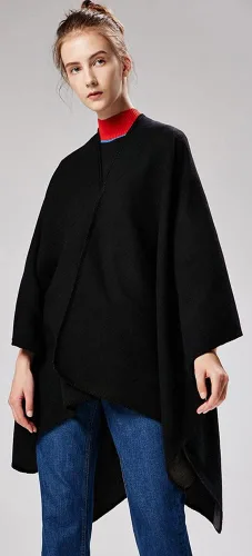 Miniatura 3 de Chal para mujer, bufanda de invierno sólida, cárdigan suelto frontal abierto, elegante capa de poncho