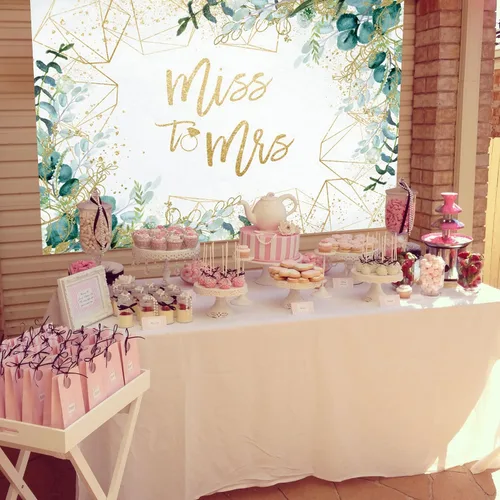 Miniatura 3 de Miss to Mrs - Telón de fondo para despedida de soltera, 7 x 5 pies, hojas verdes verdes, fondo de fotos de boda, telón de fondo de compromiso