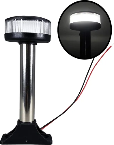 Miniatura 12 de Pactrade Marine Luz de anclaje de popa plegable para barco, luz de anclaje LED blanca redonda, poste ajustable, USCG, 2 NM, para yate, pontón