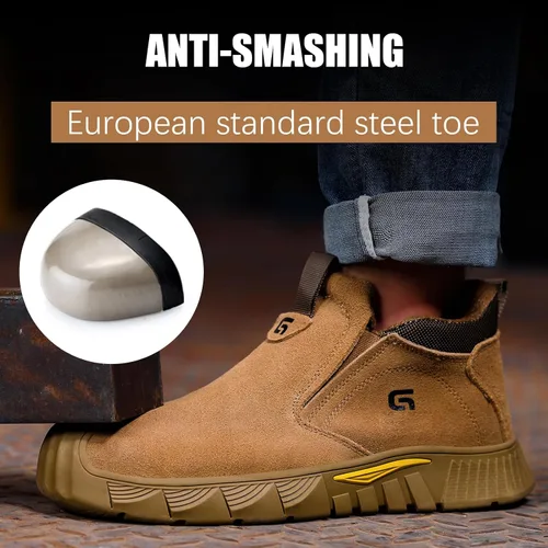 Miniatura 3 de GLANOUDUN - Botas de trabajo de soldadura para hombre, con punta de acero, antideslizantes, zapatos de trabajo indestructibles para hombre, zapatos