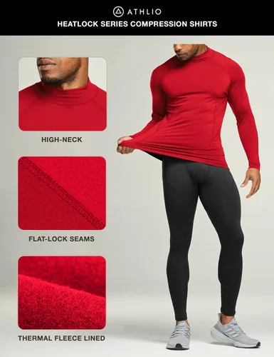 Miniatura 4 de ATHLIO 2 or 3 Pack Men's Thermal Long Sleeve Compression Shirts, TurtleMock Winter Sports Base Layer, Active Running Shirt