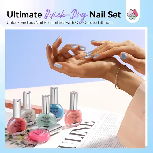 Miniatura 7 de SAVILAND - Juego de esmaltes de uñas perlados: esmalte de uñas de sirena de secado rápido, kit de esmalte de uñas en laca perlada de 6 colores rosa