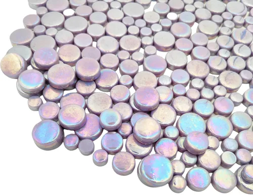 Miniatura 4 de Mosaico de vidrio iridiscente redondo al azar de 1.1 libras, haciendo piezas creativas de mosaico de vidrio iridiscente para manualidades, macetas