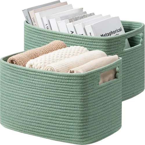UBBCARE Paquete de 2 cestas de almacenamiento para organizar, cestas de estante con asas, cestas de almacenamiento tejidas para estantería/estante