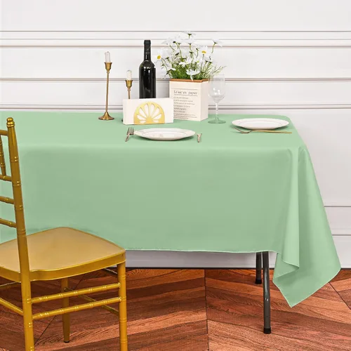 Miniatura 115 de Paquete de 10 manteles de poliéster de 60 x 102 pulgadas, manteles de poliéster beige para mesas rectangulares de 6 pies, resistentes a las manchas