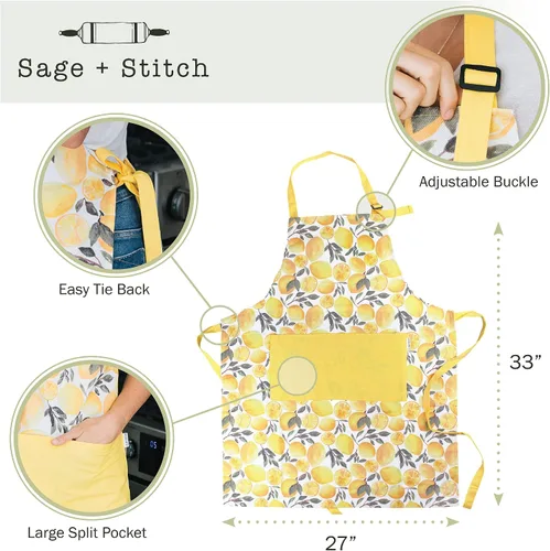 Miniatura 2 de Adjustable Designer Kitchen Apron for Adults Cotton Cooking Apron with Pockets and Adjustable Neck Buckle limones amarillos