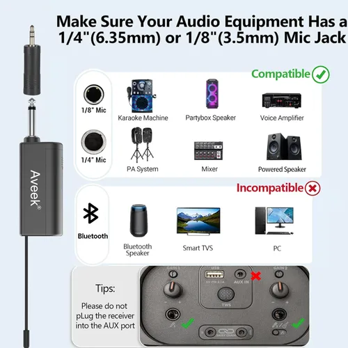 Miniatura 3 de Aveek Micrófono inalámbrico de karaoke, micrófono de mano con receptor recargable, para altavoces y amplificadores con alimentación, juego
