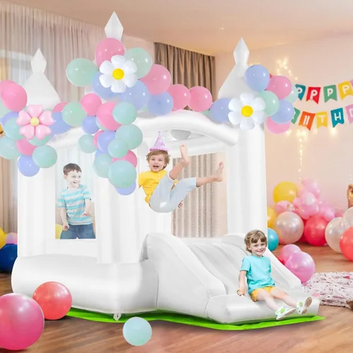 Casa inflable de celebración blanca para niños con soplador UL, portátil, castillo hinchable 3 en 1 de color blanco de ensueño para interiores y