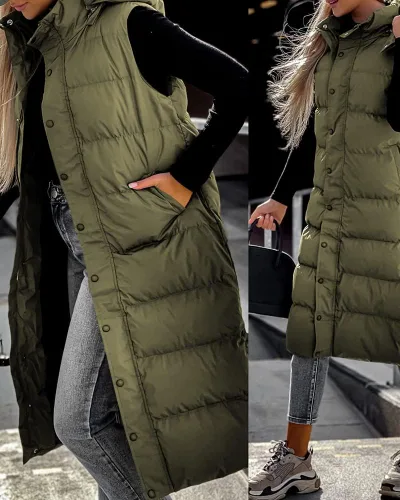 Miniatura 4 de Grlasen Chaleco largo acolchado con capucha para mujer, abrigos de invierno acolchados con cremallera cálida y acolchada