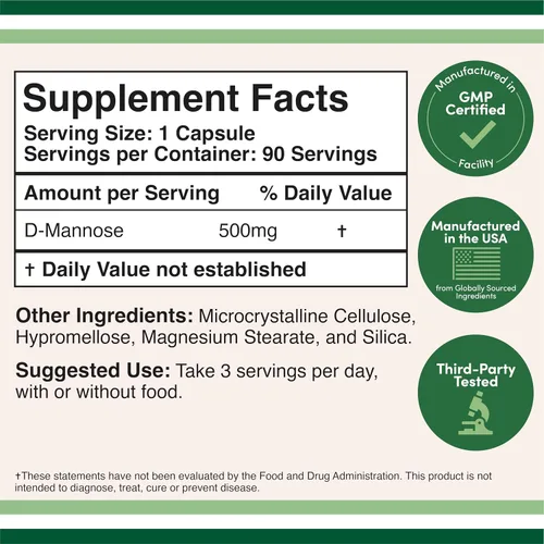 Miniatura 3 de Double Wood Supplements D Manosa 500mg Cápsulas, 90