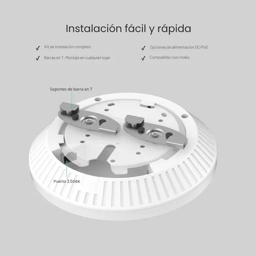 Miniatura 4 de TP-Link Omada WiFi 7 Punto de acceso inalámbrico Banda dual BE5000 Puerto 2.5G Alimentado por PoE o CC, adaptador de CC incluido Roaming sin