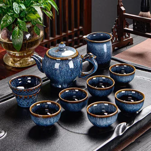 CHANJOON Juego de té chino de cerámica Kung Fu, juego de té para adultos de 9 piezas, juego de té de la tarde, juego en caja de regalo perfecto para