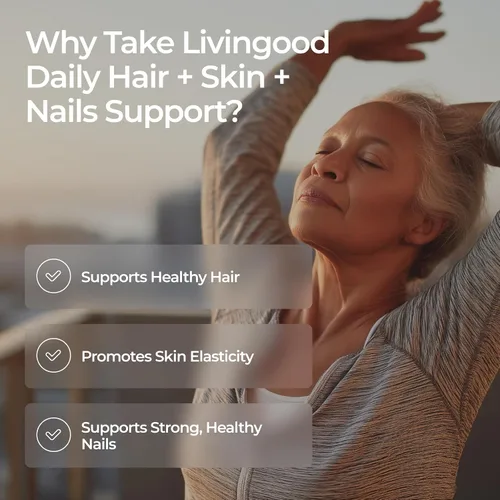 Miniatura 4 de Livingood Daily Suplemento para cabello, piel y uñas, fórmula 14 en 1 con biotina, colágeno, queratina, bambú, selenio, folato, B12, zinc y más