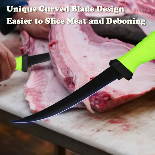 Miniatura 4 de Cuchillo de filete, cuchillo de filete profesional de 7 pulgadas para pescado, cuchillos de pesca con hoja de acero inoxidable con afilador y Verde