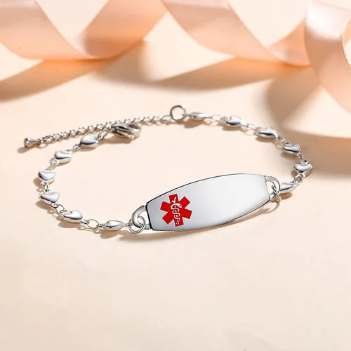 Miniatura 3 de LinnaLove Pulsera de alerta médica de corazón para mujer, joyería de identificación médica de moda 7-8.5 pulgadas ajustable
