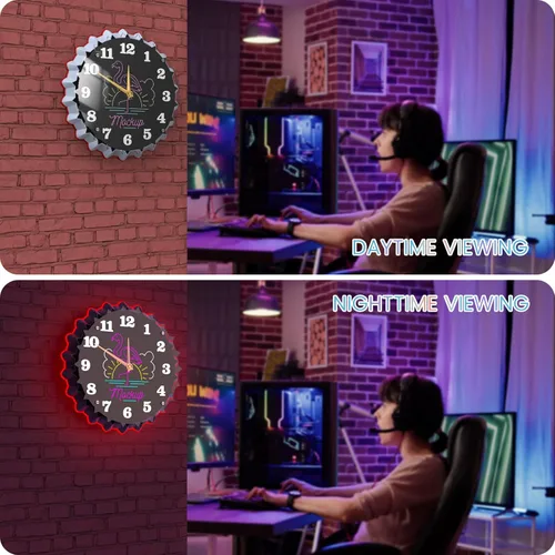 Miniatura 3 de Reloj de pared flamenco, reloj de pared neón de 12 pulgadas, efecto de brillo 3D, silencioso sin tictac, ideal para dormitorio, cafeterías frente a