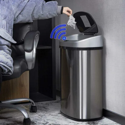 Miniatura 2 de Dkeli Cubo de basura automático de 13 galones con sensor de movimiento sin tacto, basurero de cocina de acero inoxidable con tapa, basurero de alta