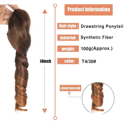 Miniatura 3 de Oseti Extensiones de cabello corto y rizado en espiral, cola de caballo con cordón para mujeres negras, 14 pulgadas, ombré, marrón y rubio, #T4/30