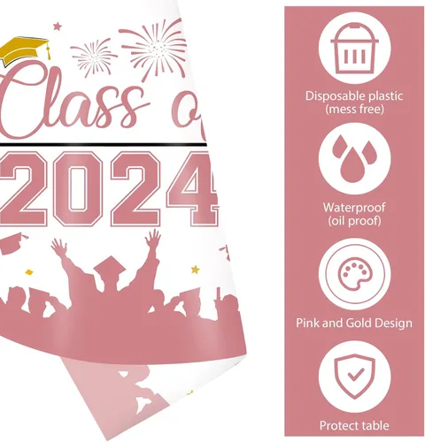 Miniatura 4 de DUAIAI Decoraciones para fiestas de graduación 2024, paquete de 3 manteles de graduación de tamaño grande, 54 x 108 pulgadas, decoración de plástico