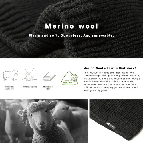 Miniatura 5 de TOP-EX LXLXXL - Gorro de lana merino impermeable con forro polar para todo tipo de clima invierno cálido