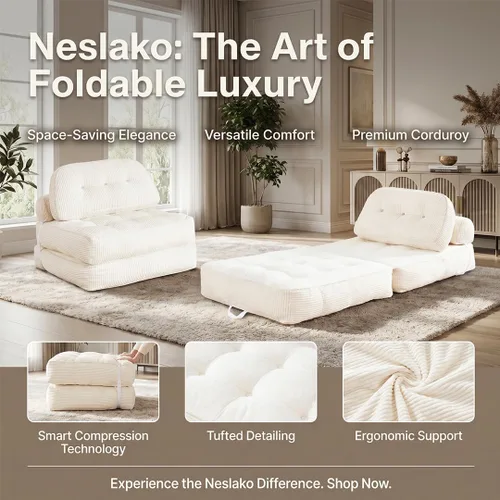 Miniatura 3 de Sofá cama plegable, futón de franela con almohada y manta, silla convertible para sala de estar y dormitorio, color blanco