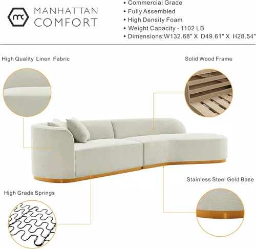 Miniatura 22 de Manhattan Comfort Daria - Sofá modular contemporáneo de 2 piezas en tapicería de lino, sofá de sala de estar de 132 pulgadas con marco de madera