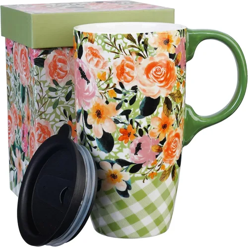Miniatura 16 de Topadorn Taza de Viaje de Cerámica con Tapa y Asa, Taza de Café Taza de Té en Caja de Color 17 Oz, Tapa Resistente a Salpicaduras - Vaso para Llevar