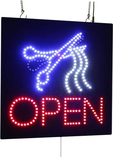 Cartel de tijeras abiertas, 16"x16", 15.7x15.7 in, TOPKING, LED, Neón, Florescente, Señalización, Letrero, Exhibición, Cartelera, Pantalla, Gran