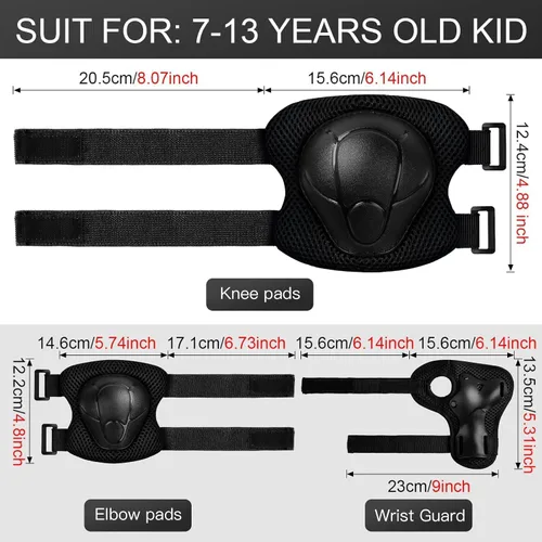 Miniatura 4 de Conjunto de casco de bicicleta para niños pequeños con rodilleras, casco de ciclismo ajustable para niño y niña, equipo de protección Negro