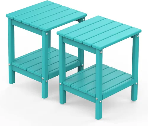 Miniatura 15 de GREENVINES Adirondack - Mesa lateral para exteriores 14 x 13 pulgadas Plástico HDPE Todo clima Aqua Mesas auxiliares exteriores Estante
