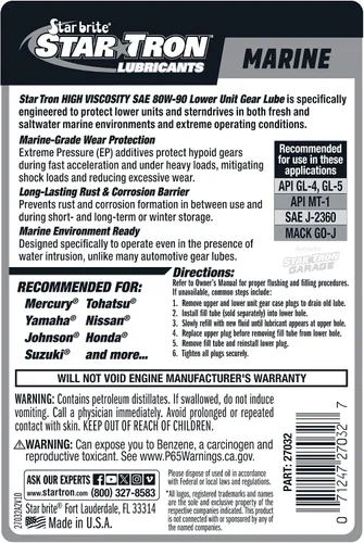 Miniatura 2 de STAR BRITE Star Tron - Lubricante de engranajes de unidad inferior de alta viscosidad 80W90 – Inhibidores de antidesgaste, óxido y corrosión, ideal